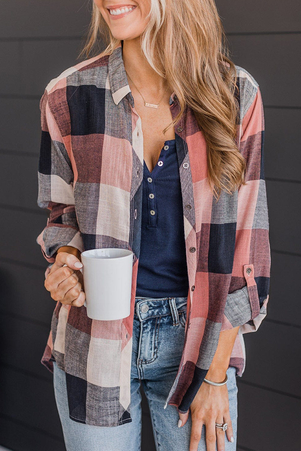 Multicolor Roll up Sleeve Plaid Pattern Shirt