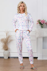 White Tie-dye Long Sleeve Crop Pullover and Joggers Lounge Set