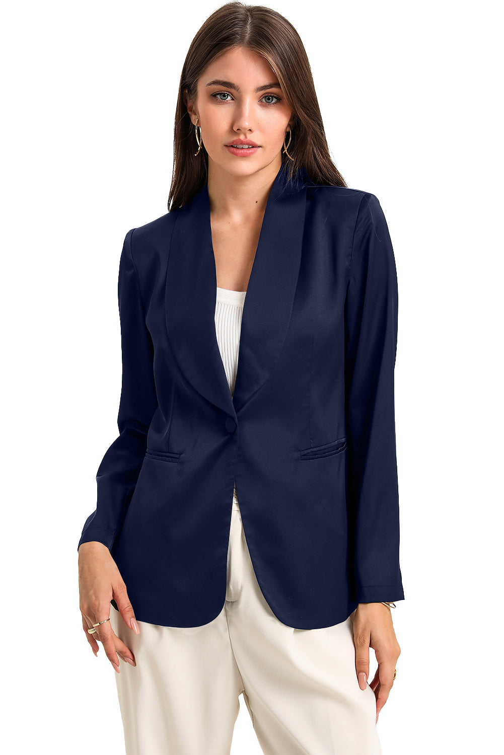 Black Collared Neck Single Breasted Blazer with Pockets