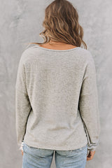 Gray Ribbed Drop Shoulder Long Sleeve Top