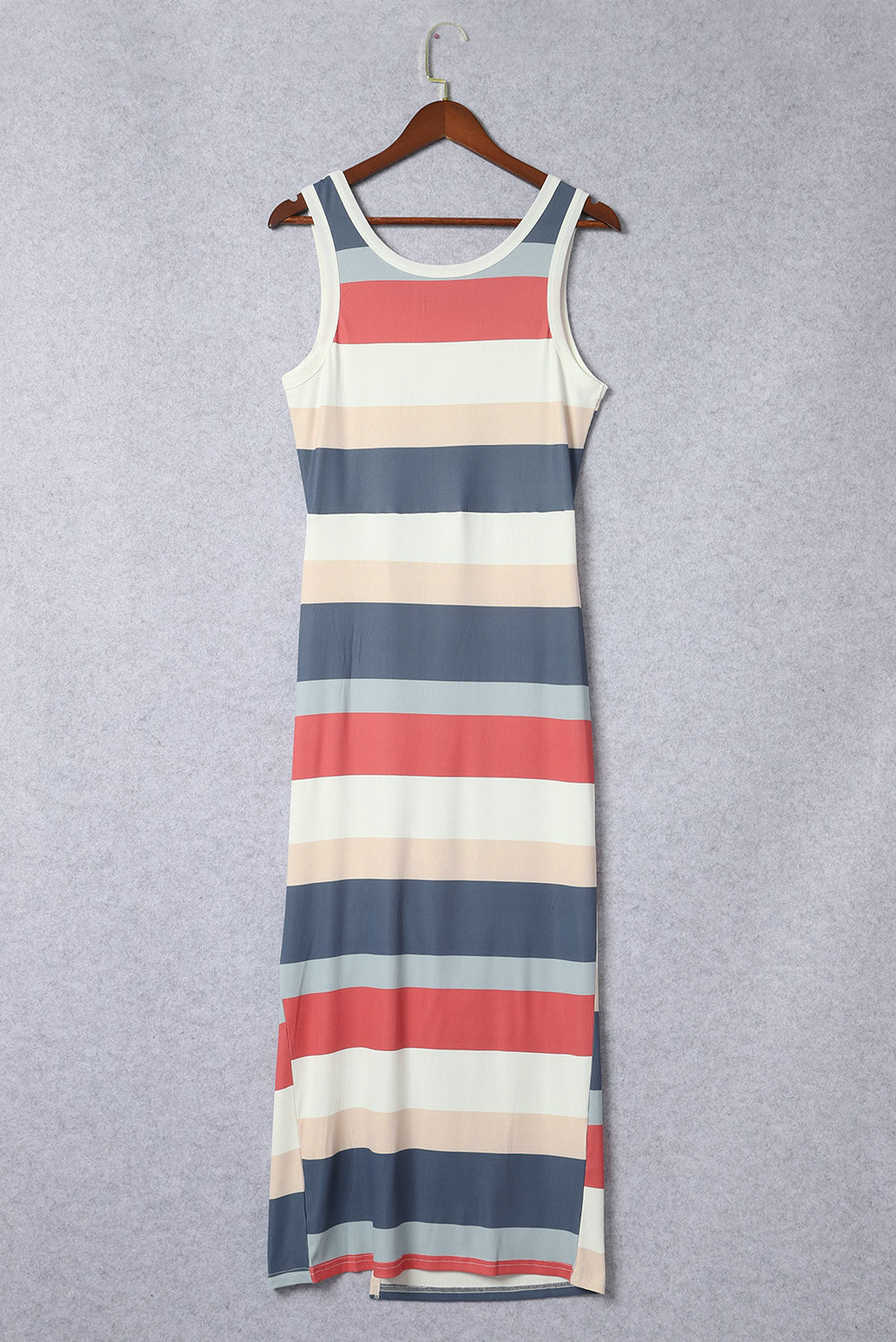 Rose Striped Color Block Notched Neck Tank Top