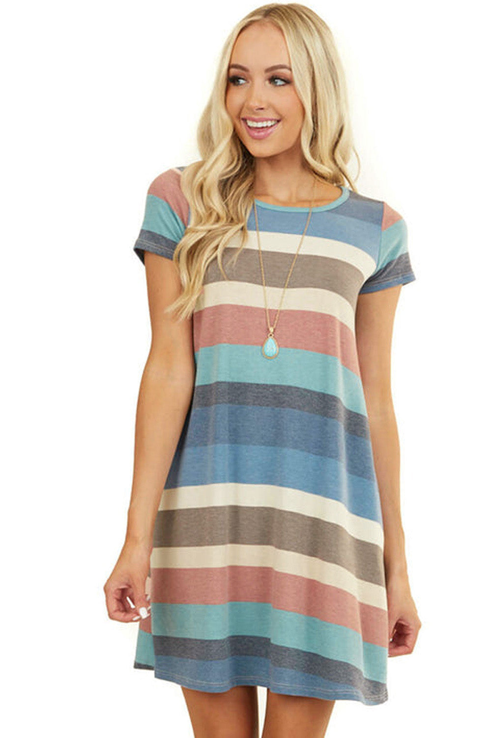 Multicolor Stripe Print Slit Maxi Tank Top Dress