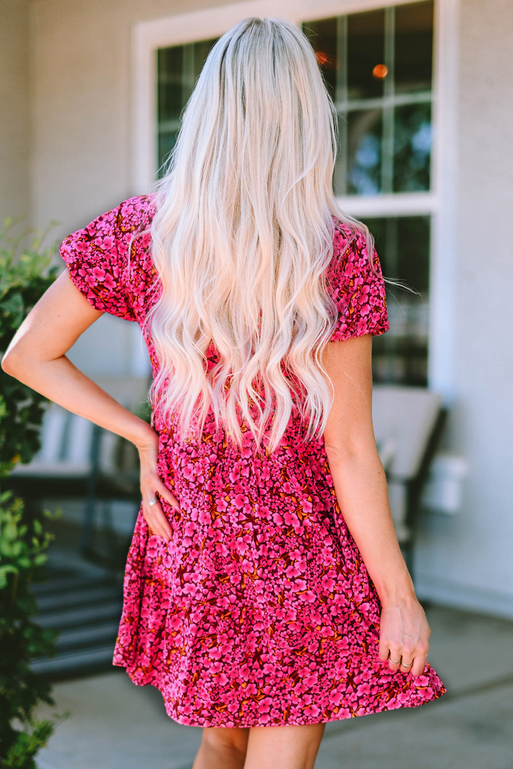 Khaki Floral Print Tiered Flutter Sleeve V Neck Top