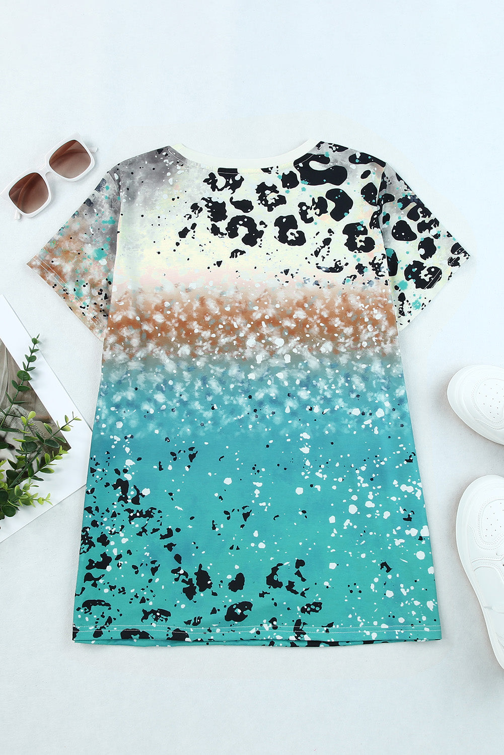 Sky Blue Leopard Tie-dye Bleached T-shirt