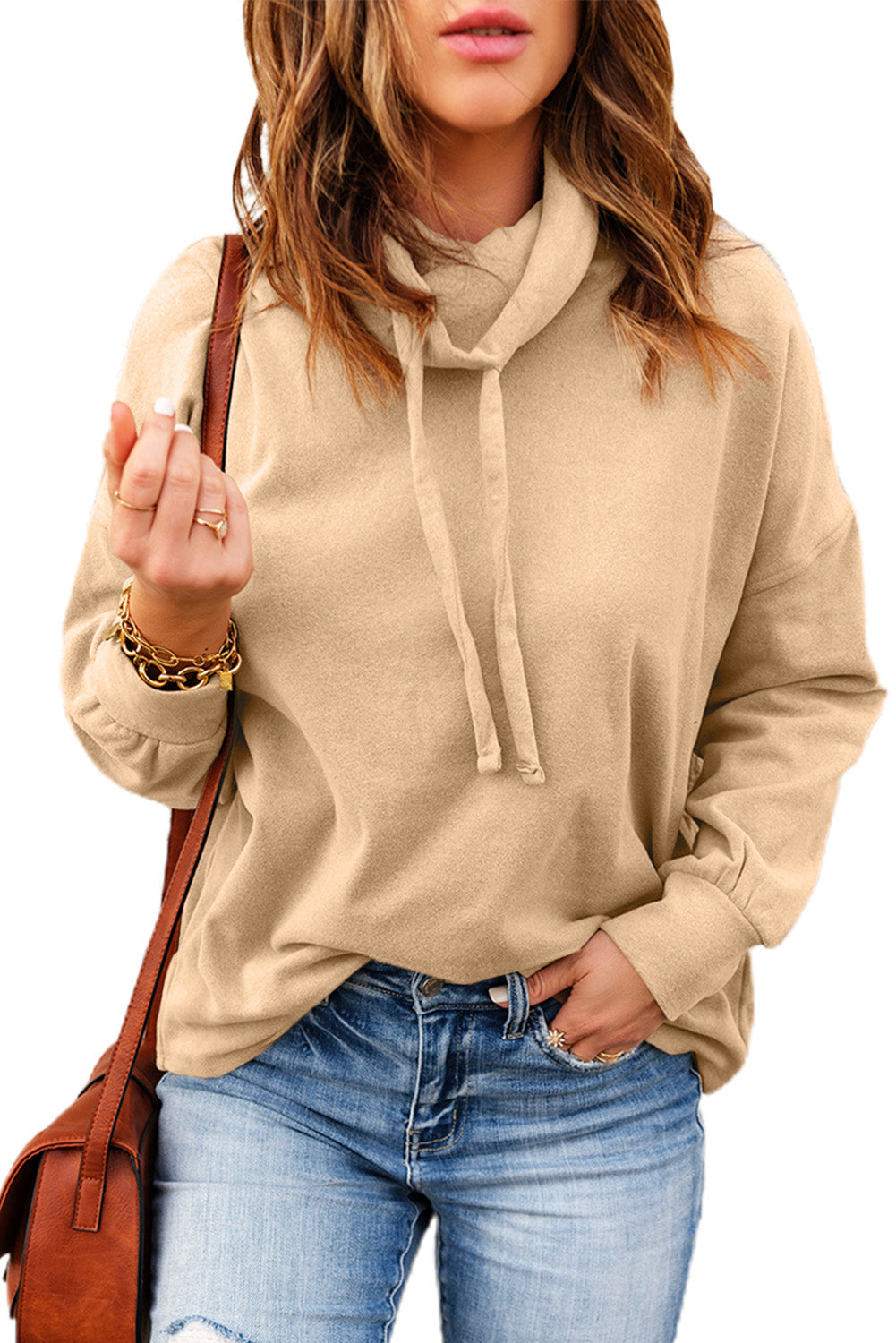 Cowl Neck Drop Shoulder Sweatshirt