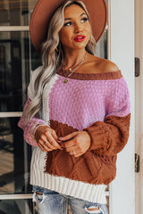 Multicolor Colorblock Mix Texture Knit Sweater