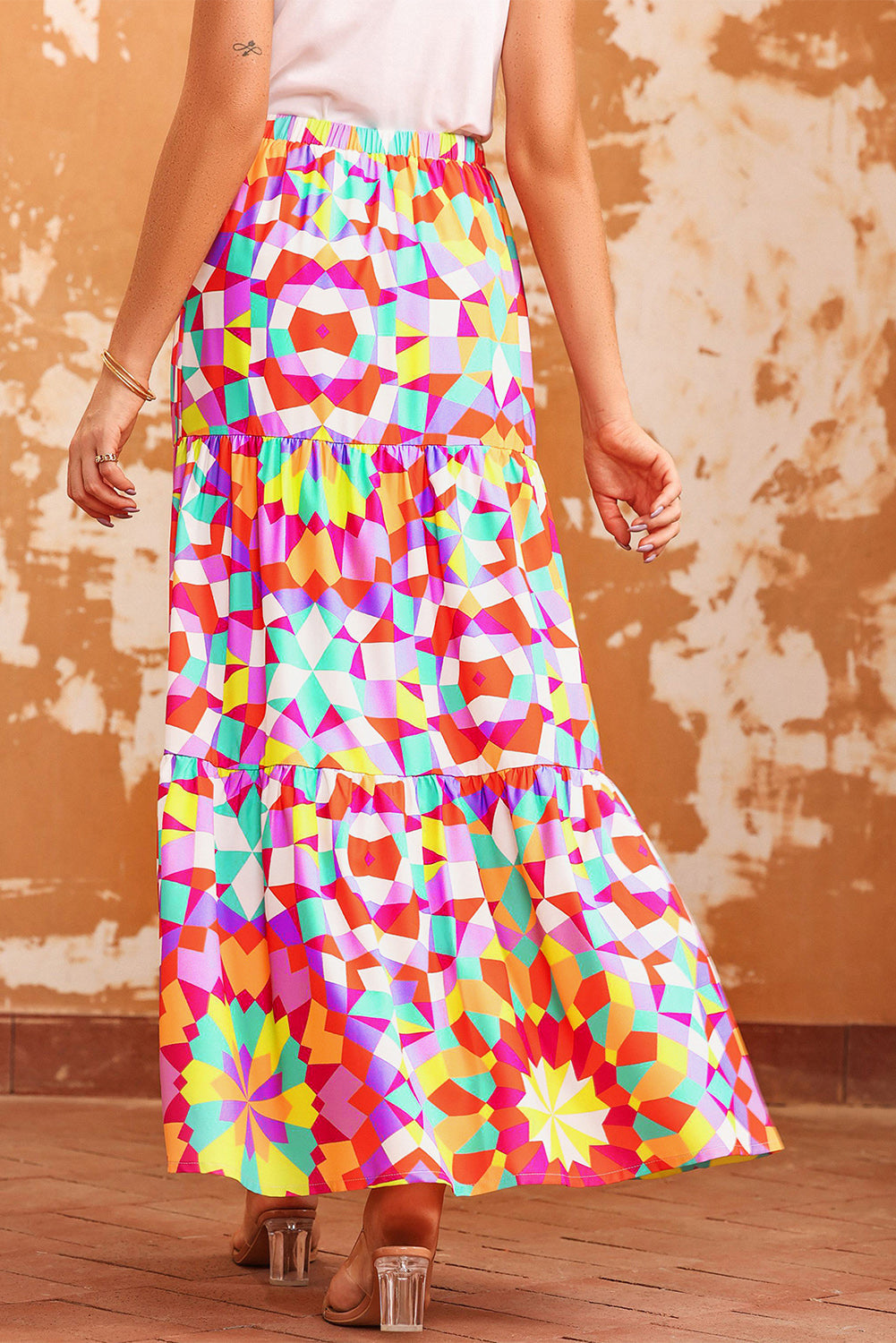 Multicolor Abstract Floral Pattern Maxi Skirt