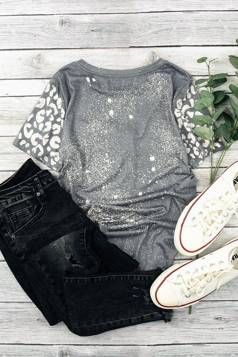 Gray Bleached Leopard Short Sleeve T-shirt