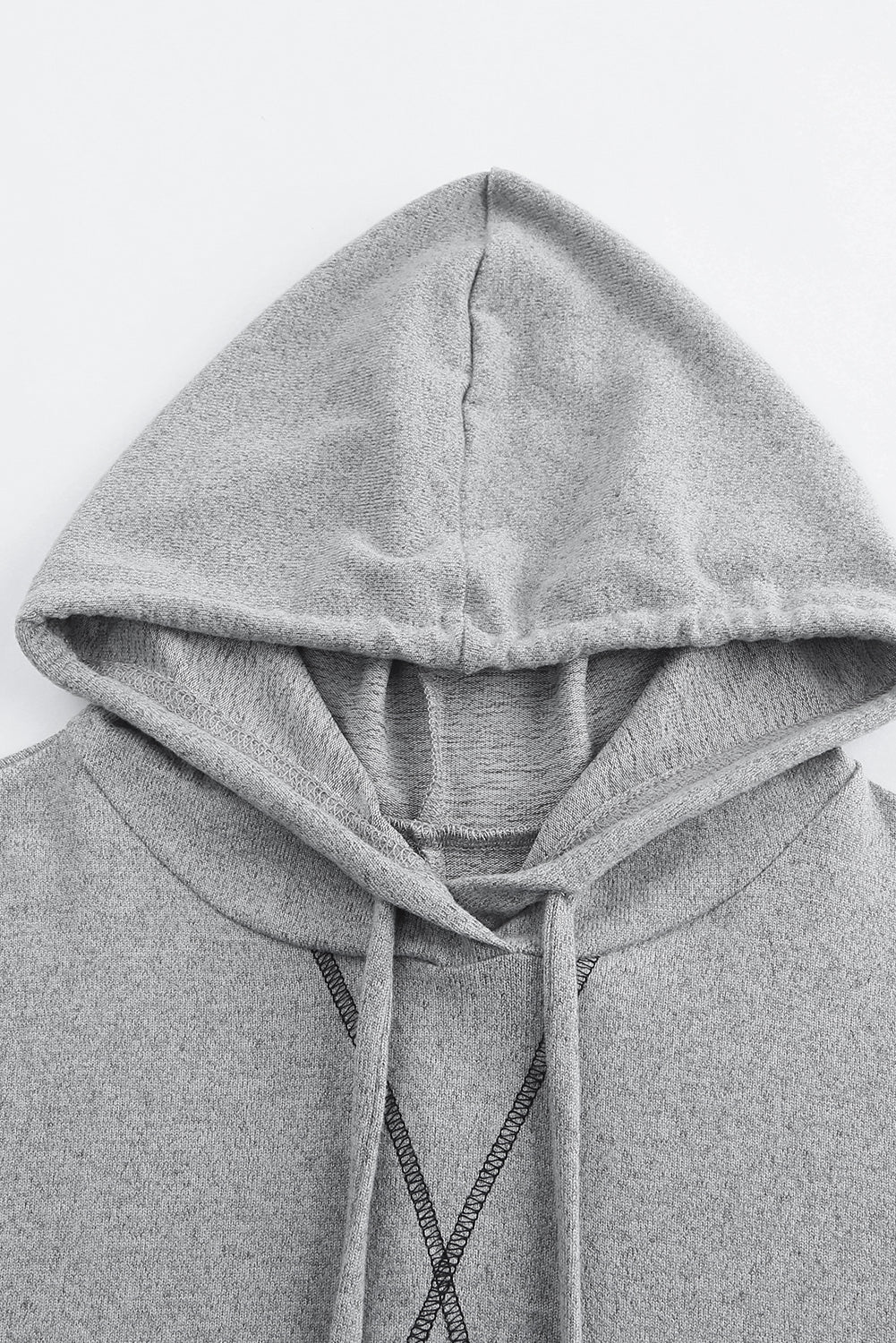 Gray Loose Drawstring Pullover Hoodie