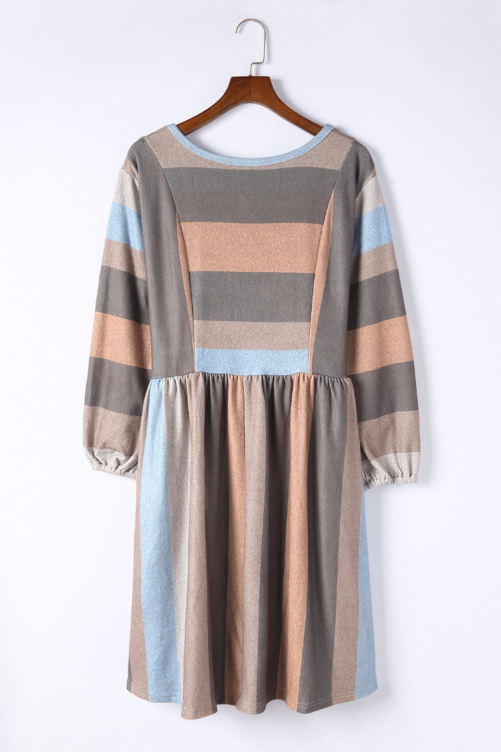 Stripe Plus Size 3/4 Sleeves Striped Print Empire Waist Dress