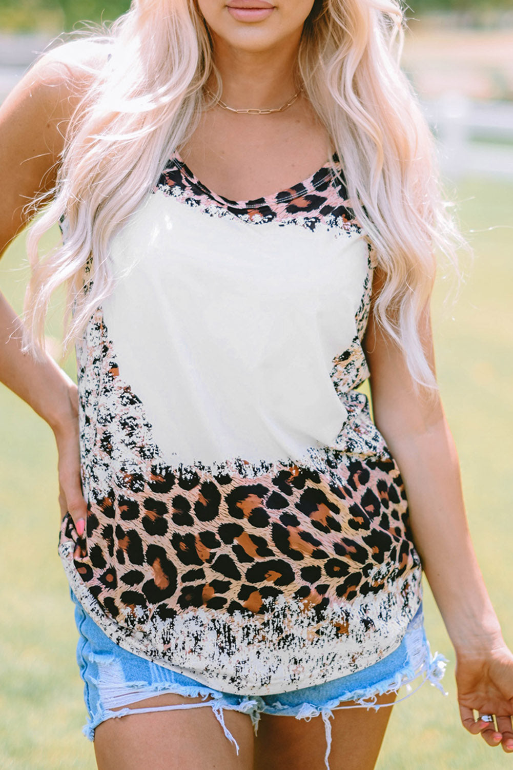 Leopard Bleached Blank Graphic Tank Top