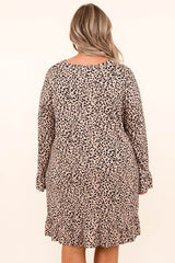 Leopard Plus Size Ruffle Long Sleeve Mini Dress