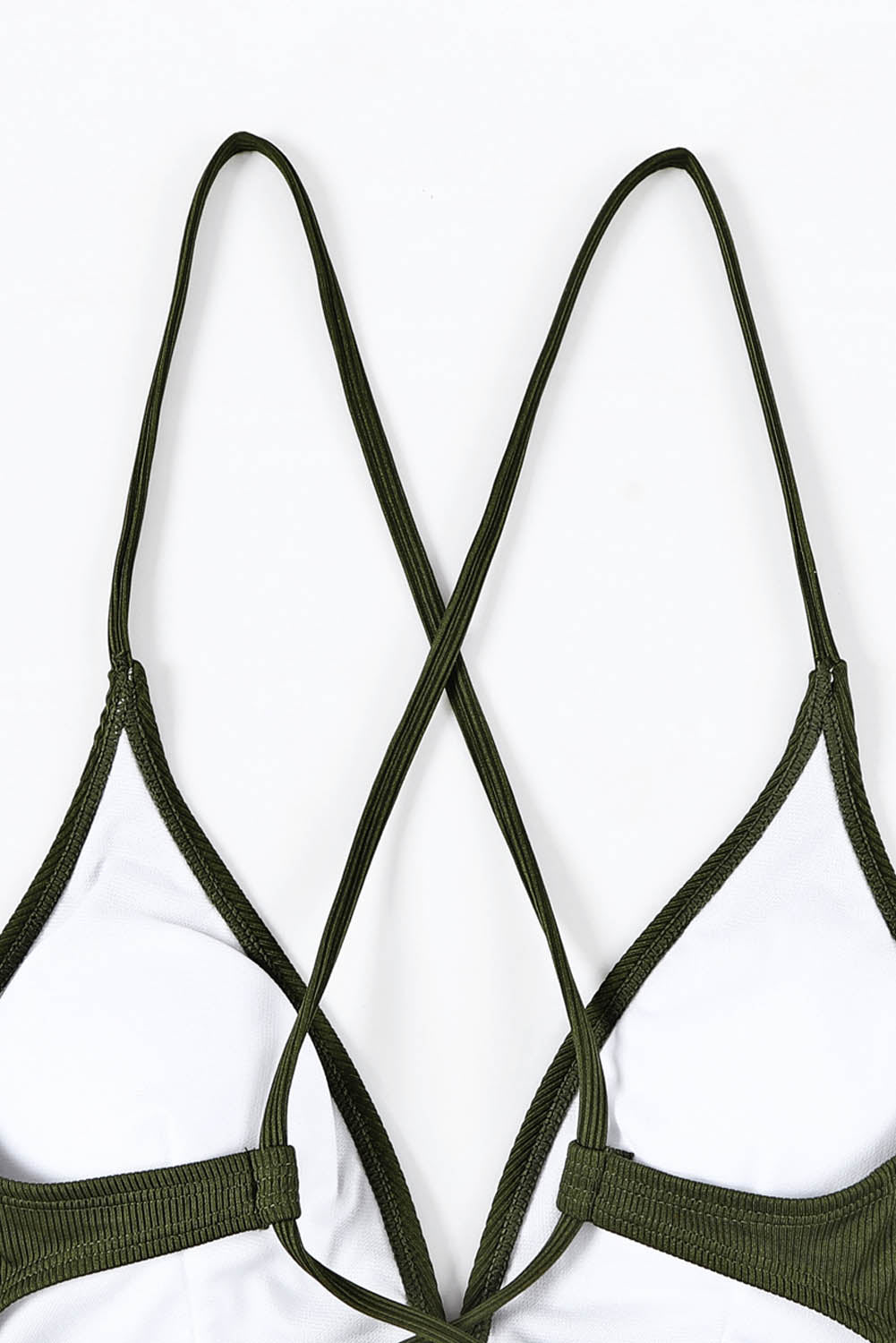 Green Ribbed Halter Camo Lace up Bikini Swimsuit