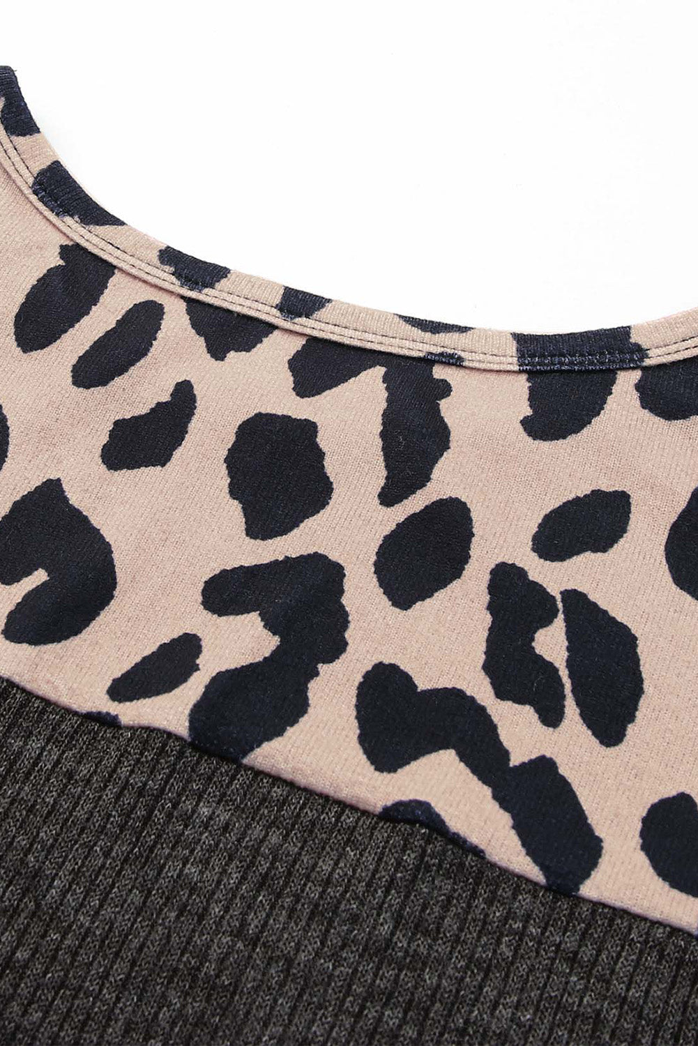 Black Leopard Contrast Trim Knit Top