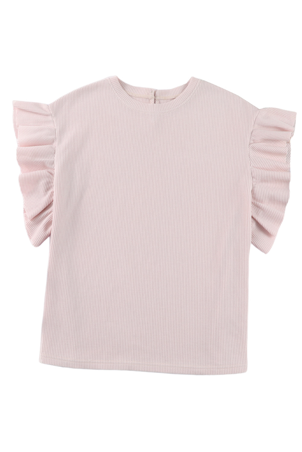 Pink Ruffle Sleeve Waffle Knit Top