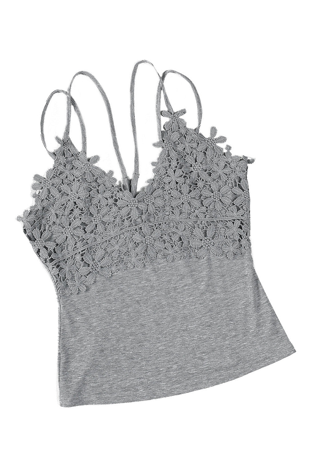 Black Lace Overlay Strappy Hollow-out Tank Top