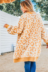 Fuzzy Knit Leopard Print Open Front Tunic Cardigan