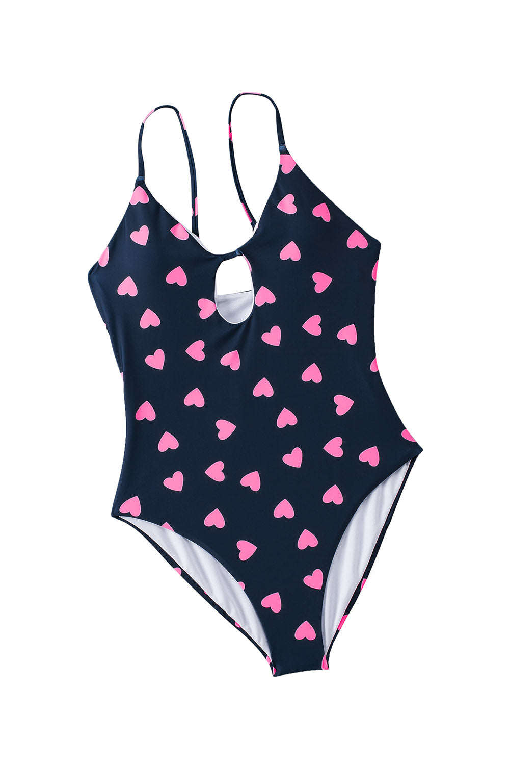 Black Sweet Heart Print Cut out Backless One-piece Swimwearmsuit