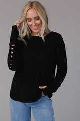 Black Braid Hollow-out Sleeves Knit Top