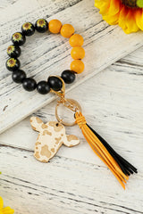 Black Sunflower Beading Cow Pendant Tassel Keychain