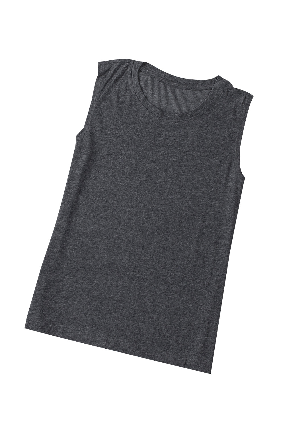 Gray Solid Color Crew Neck Loose Tank Top