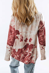 Red Tie Dye Crew Neck Long Sleeve Top