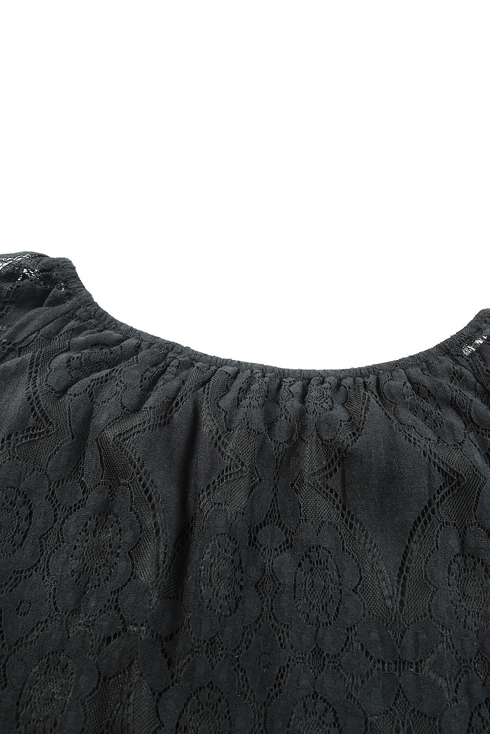 Black Round Neck Short Sleeve Loose Lace Dress