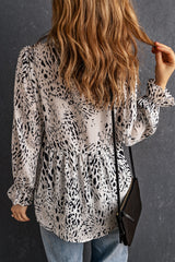 Leopard Frilled Neck Babydoll Blouse