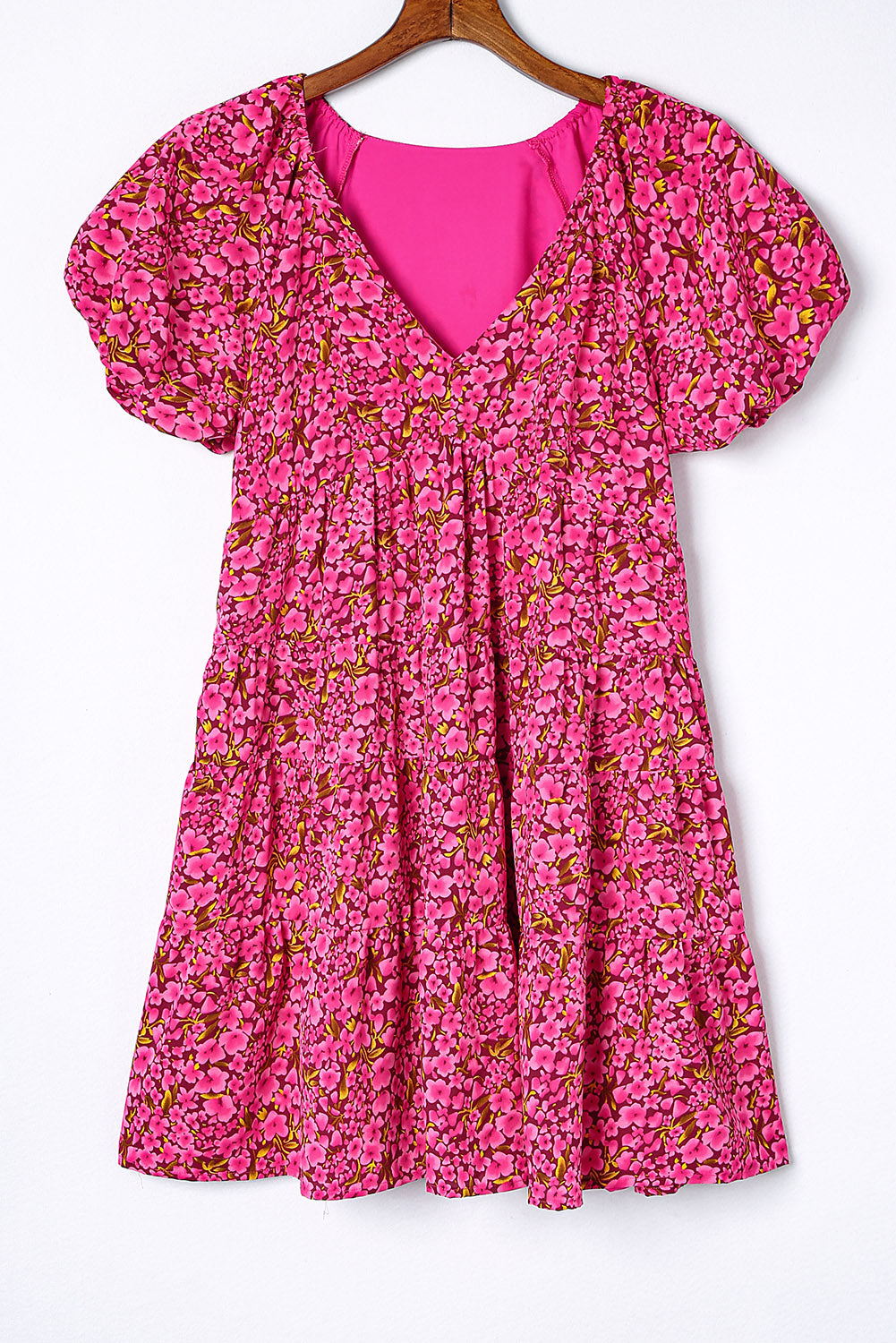 Khaki Floral Print Tiered Flutter Sleeve V Neck Top