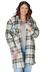 Multicolor Plus Size Plaid Pocketed Side Slit Shacket