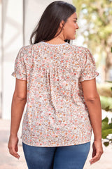 Pink Split Neck Floral Print Plus Size Top