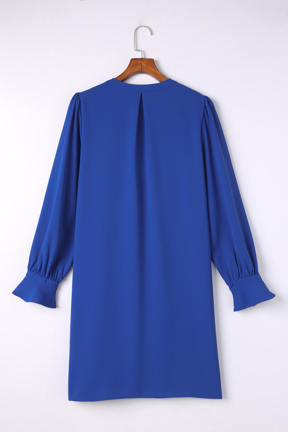 Black Split V Neck Ruffled Sleeves Shirt Dress