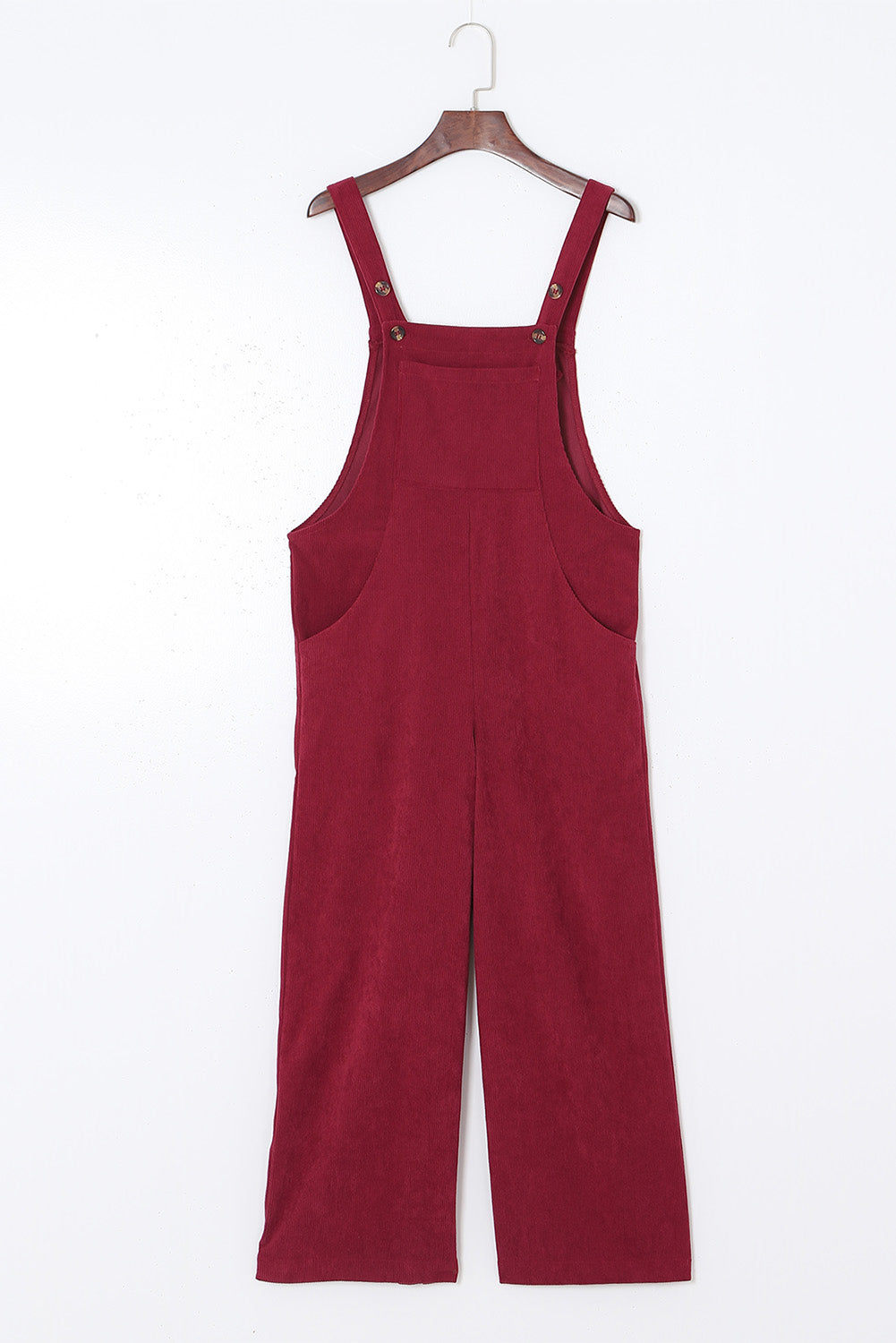 Red Solid Color Corduroy Wide Leg Bib Overalls