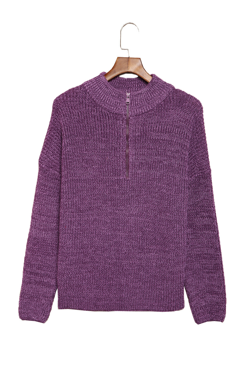 Red Zipped Turtleneck Drop Shoulder Knit Sweater