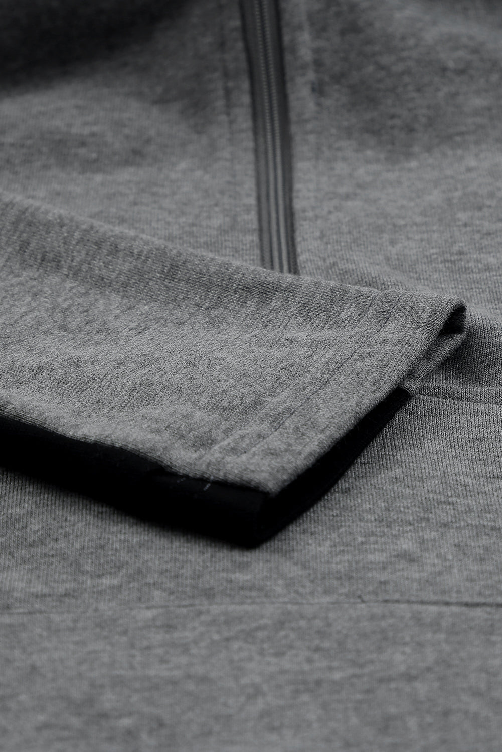 Gray Half Zip Pocketed Thumbhole Sleeve Hoodie