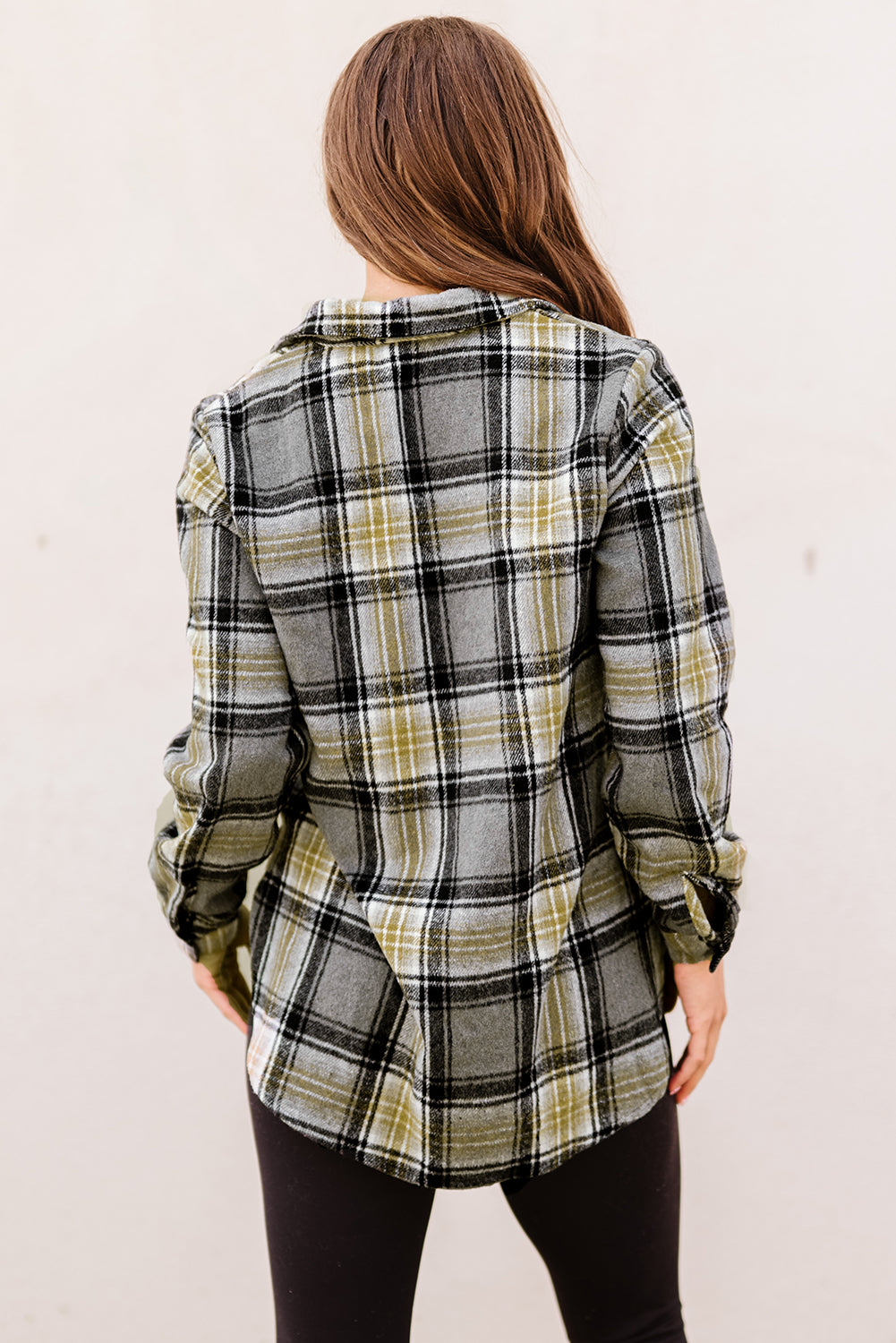 Black Oversize Rounded Hem Plaid Shacket with Slits