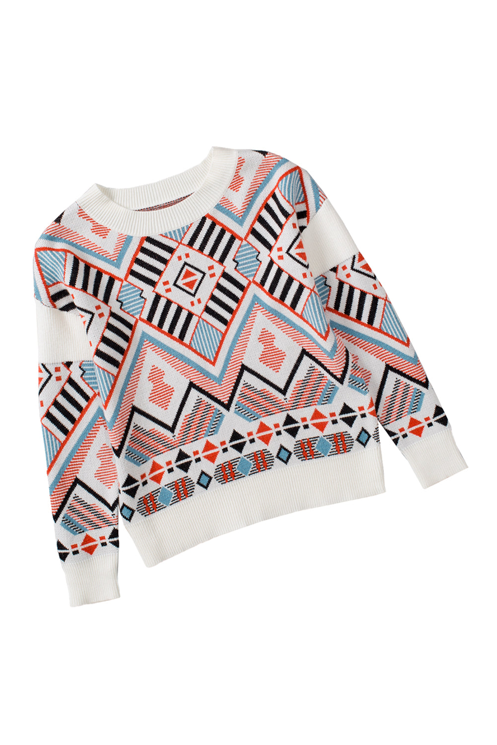 Multicolor Aztec Print Knitted Pullover Sweater