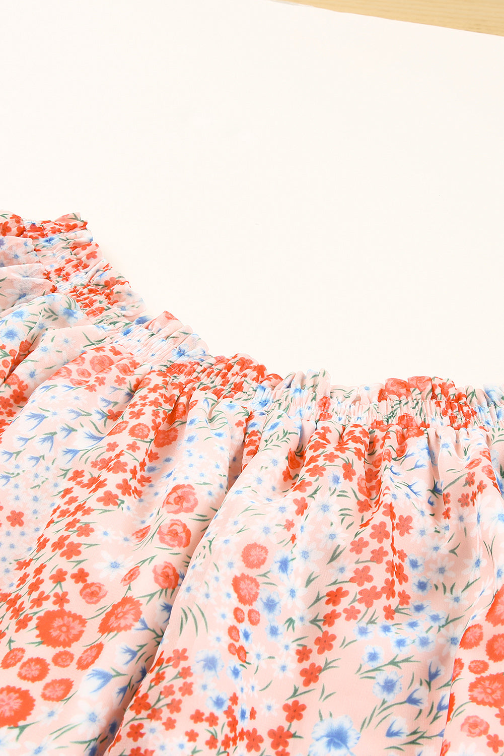Red Floral Off The Shoulder Print Ruffled Dress with Tie