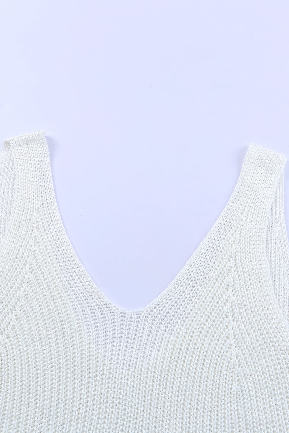 White Rib Knit Open Back Deep V Neck Tank Top