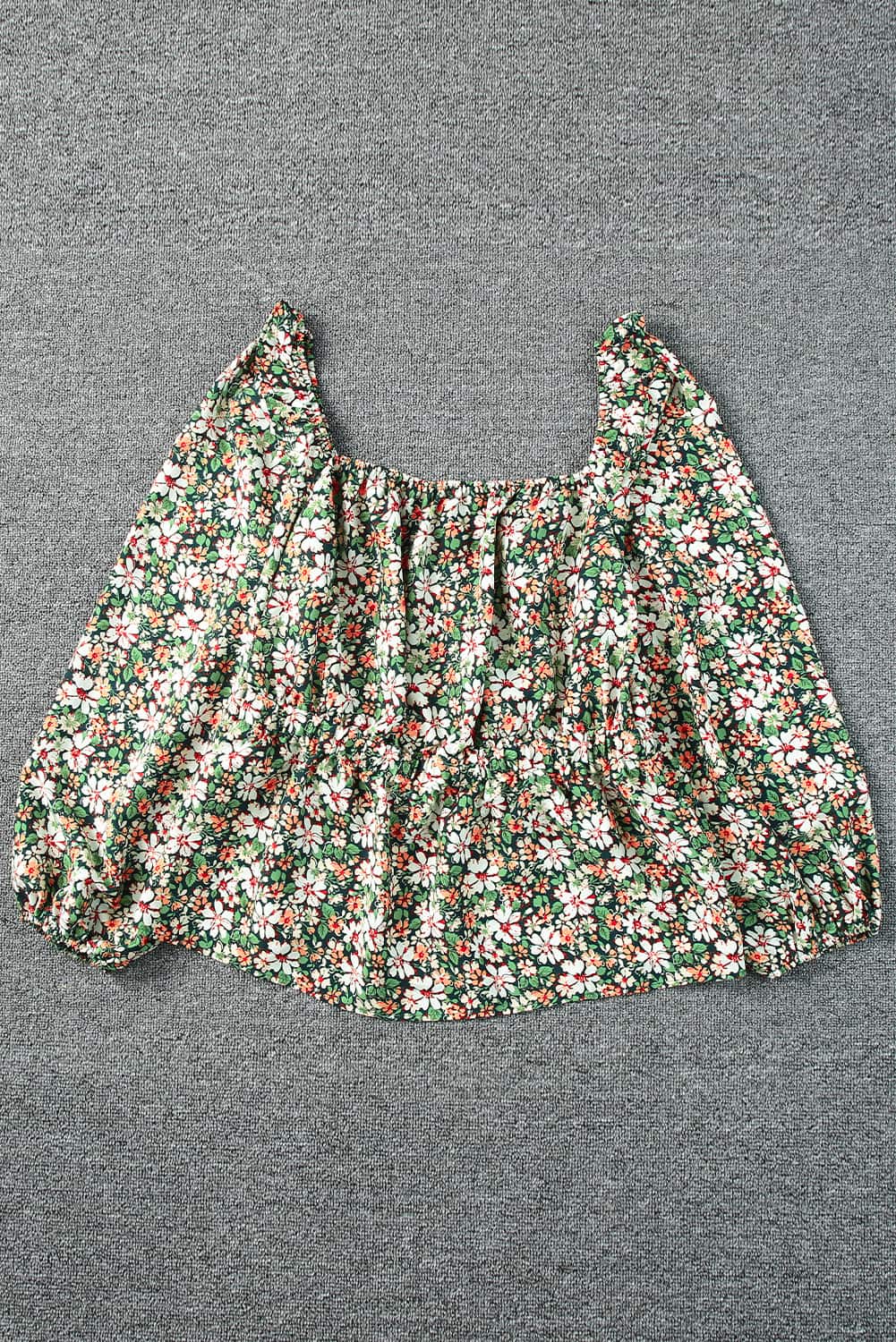Green Square Neck Floral Plus Size Peplum Top
