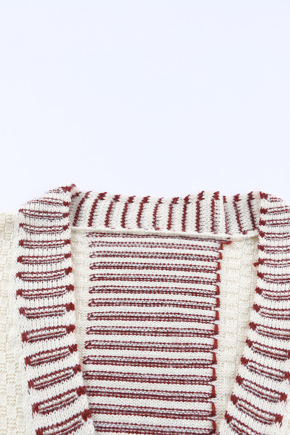 Red Chunky Block Pattern Knit Open Front Cardigan