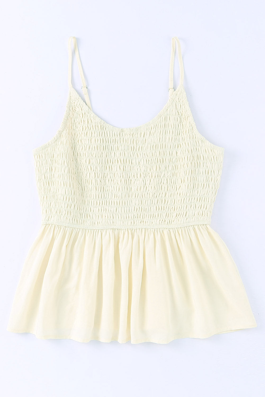 Beige Ruffled Smocked Adjustable Straps Sleeveless Top