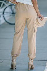 Khaki Side Pockets Slim Fit Knotted High Waist Pants