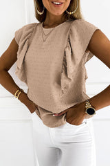 Khaki Swiss Dot Ruffle Armhole Tank Top