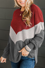 Medium Grey Color Block Corded Texture Long Sleeve Top