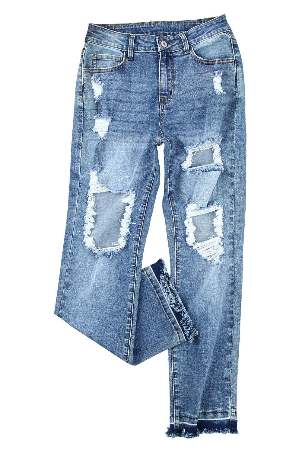 Sky Blue Distressed Holes Hollow-out Boyfriend Jeans