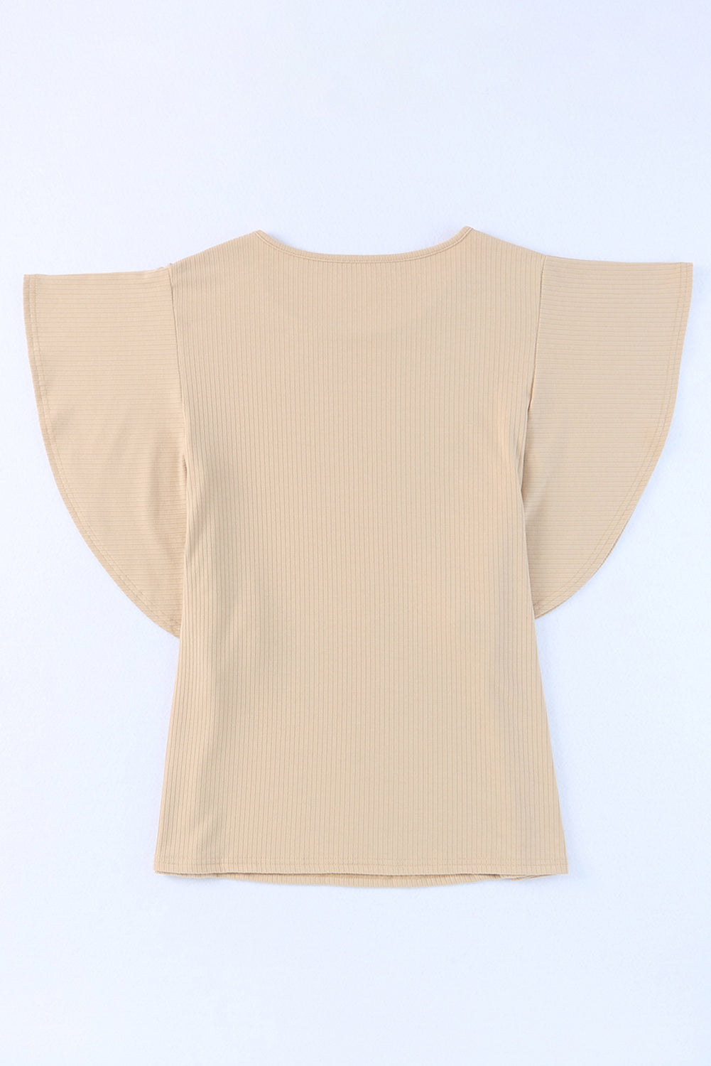 Apricot Ruffled Ribbed Knit Loose Top