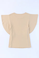 Apricot Ruffled Ribbed Knit Loose Top