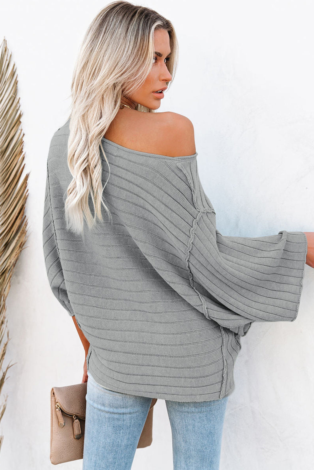 Black Exposed Seam Ribbed Knit Dolman Top