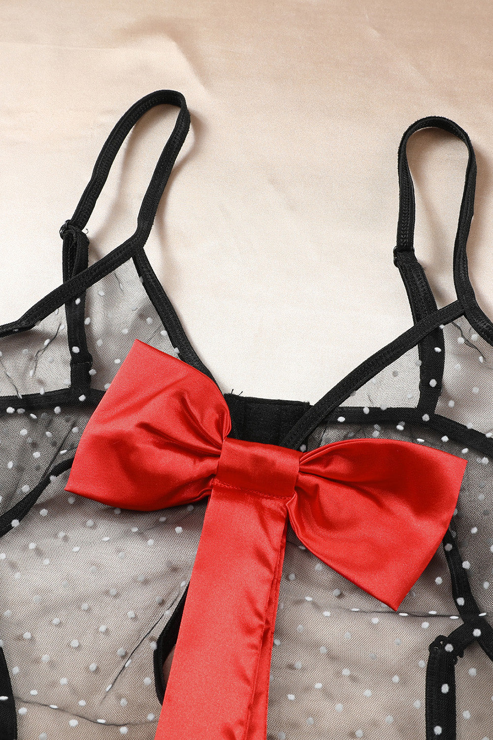 Black Bow Knot Polka Dot See-through Teddy Lingerie